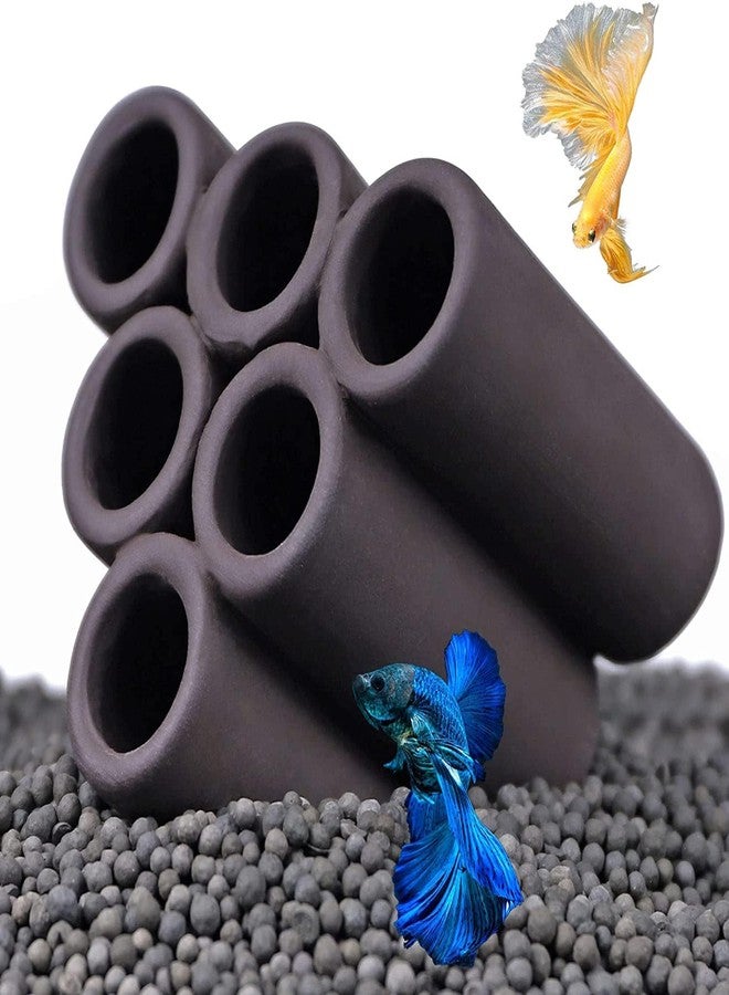 كهف تكاثر طبيعي بستة ثقوب من السيراميك من VAYINATO®، على شكل روبيان وسمكة بليكو، لتزيين حوض السمك | يقلل التوتر ويشجع على التكاثر | 8 × 7 × 7.5 سم من Petzlifeworld - Image 1